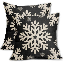 Housses de coussin noires de Noël 40 x 40 cm, lot de 2, motif flocons de neige, style champêtre en lin – Compatibles avec les coussins standards