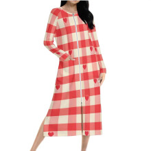 Dames kerstnachthemd met ruitjespatroon, zakken, ritssluiting, lange mouwen en losse pasvorm – maten S-2XL, diverse kleuren