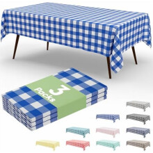 Lot de 3 nappes jetables à carreaux vichy bleus, 137 x 274 cm, en plastique imperméable résistant, idéales pour les pique-niques, banquets et