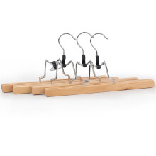 Lot de 3 cintres en bois avec pinces, cintres à jupes en bois massif antidérapants et sans traces, crochet pivotant à 360 pour le rangement des