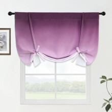Rideaux occultants thermiques à nouer, dégradé violet-gris, 107 x 122 cm, 1 panneau, à œillets, style ballon – Compatibles avec les tringles