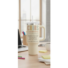 Vaso térmico Funny40oz con asa y tapa con pajita: ¡Regalos para mujeres, compatible con coordinadores de caos!