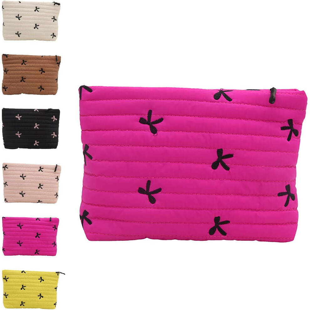 Black/White/Green Solid Color Quilted Clutch Â Large Capacity Travel Storage Bag, Women's Puffer Makeup Toiletry Cute Bag