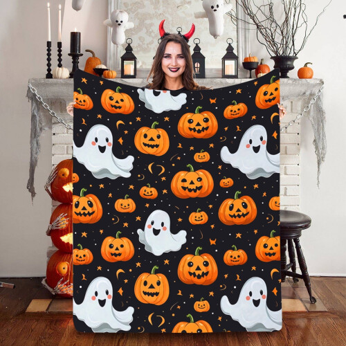 Κουβέρτα Halloween – Τρομακτικό ασπρόμαυρο φανελένιο ριχτάρι, 40x50", ελαφρύ, άνετο