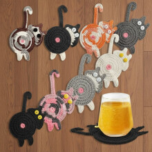 Knitted Cat Drink Coasters 8 Pack