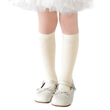 Girls Boys Sock Solid Color Cotton Knee High Stockings Child Casual School Sock,Beige,9-12 Years