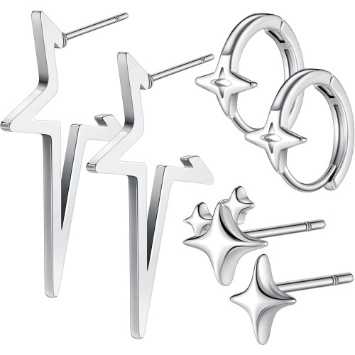 Sternohrring-Set im Gothic-Punk-Grunge-Stil, 3-teilig