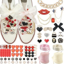 93-Pc Shoe Charms Kit for Sneakers – Red & Black Charms + Satin/Lace Shoelaces, DIY Decor, Compatible with Most Sneakers