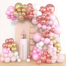 Kit de guirlande de ballons rose doré (153 pièces) – Ballons en latex/métallisés rose clair, dorés et blancs pour la Saint-Valentin, un