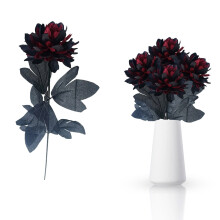 Fleurs de dahlia artificielles, rouge foncé, tige longue, 38 cm