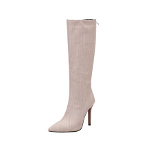 Rijlaarzen voor dames, oversized, herfst/winter, spitse puntige hakken met houtnerf, fijne hakken, superhoge hakken, kniehoge laarzen met