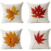 Herbstliche Kissenbezüge (45 x 45 cm), 4er-Set, Herbstdeko für Sofa, Veranda und Garten – Ahornblatt-Design