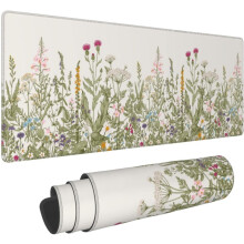 Muismat met wilde bloemenprint, extra groot, geschikt voor gaming (XL), extra grote bureaumat met gestikte randen (31,5 x 11,8 inch) voor thuis en op