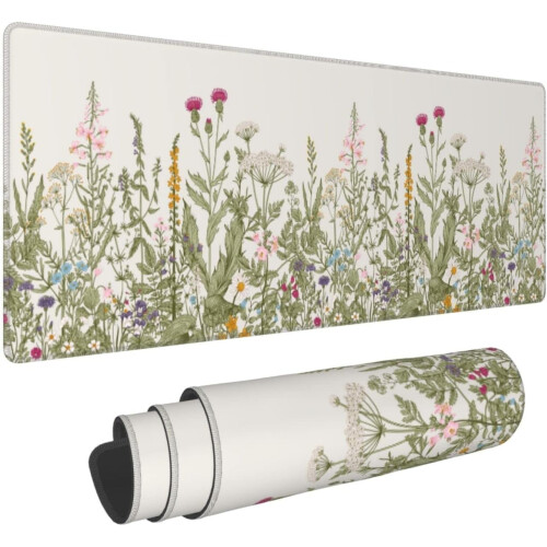 Mousepad με άγρια λουλούδια, εκτεταμένο μεγάλο gaming mousepad XL, μεγάλο, μακρύ, υπερμεγέθες,
