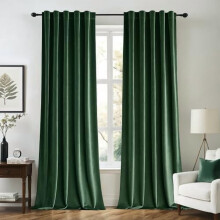 Fløjlsgardiner 90" - Huntergrønne mørklægningsgardiner, stanglomme og bagsidetap, 2 paneler (B52xL90"), kompatible med standard stænger