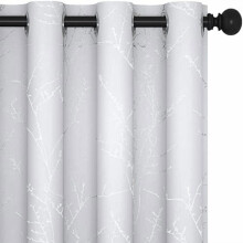 Thermal Curtains Greyish White Silver Branch Print 52x72