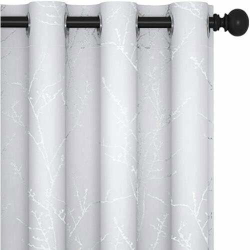 Thermal Curtains Greyish White Silver Branch Print 52x72