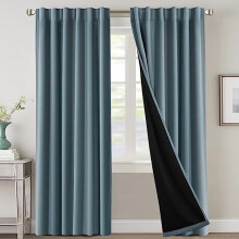 100% Blackout Curtains with Black Liner, 96" Thermal Insulated Back Tab/Rod Pocket Drapes, 2 Panels, Stone Blue – Compatible with Standard Rods