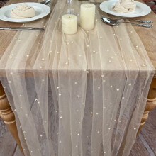 Tafelloper van parelmoerchiffon – Decoratie voor bruiloften, vrijgezellenfeesten en desserttafels – Geschikt voor standaardtafels