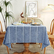 Leinentischdecke im Landhausstil, 60 x 120 Zoll (ca. 152 x 305 cm), knitterarm und waschbar, für rechteckige Esstische bis 8 Fuß (ca. 2,4 m) –