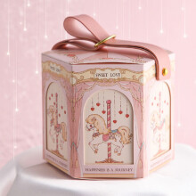 Boîte à bonbons Opvise portable à motif carrousel imprimé dessin animé, distributeur de bonbons, joli sac cadeau, boîte à bonbons bleue