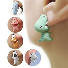 Pendientes de mujer con forma de animal Naierhg3D, pendientes de aleación con diseño de mordida, adorables pendientes de botón estilo dibujo