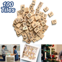 100 stk. træbogstavfliser AZ, kompatible med Scrabble, til kreative aktiviteter, gør-det-selv-gaver, uddannelse, stavning og vægdekoration