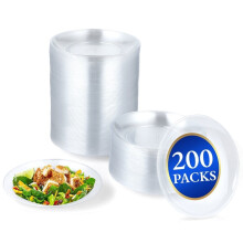 200 Pcs 5" Disposable Clear Plastic Plates, PS6 Hard Round Dessert Trays – Compatible with Wedding, Party, Catering, BBQ, Picnic