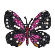 Broșă fluture aripă monarh cu strasuri cristaline multicolore în nuanță bronzată (violet negru)
