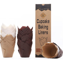 Nordic Paper 200 Stück Tulpen-Muffinförmchen, ungebleichtes Naturpergament, braun/weiß, Standardgröße, kompatibel mit EU-Backförmchen