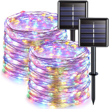 2-Pack 33FT Solar String Lights, 100 LED Multi-Colored, 8 Modes, Waterproof, Compatible with Outdoor Yard/Patio/Tree/Garden Decor