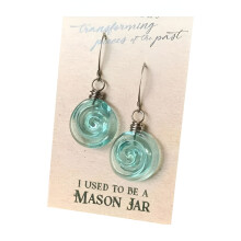 Recycled Glass Spiral Earrings & Boho Swirl Necklace Set – Upcycled Mason Jar Dangles, Handmade Jewelry, Birthday Gift for Women, compatible with