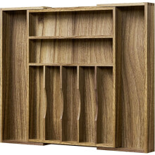 Organisateur de tiroir extensible en bois d'acacia pour couverts, 13'-20' x 16,9', 7-9 emplacements, compatible avec les tiroirs standard