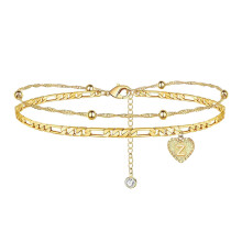 Ankle Bracelets for Women, Gold Plated Figaro Cuban Link Anklets Bracelet, Custom Name A-Z Initial, 22-27CM Adjustable(4.40MM)