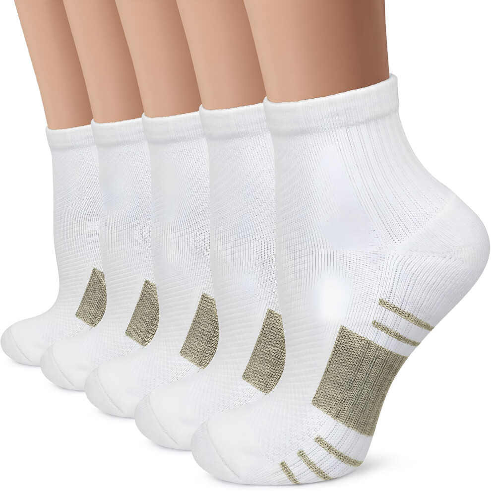 White Ankle Compression Socks Women And Men 5 Pairs Circulation Arch Support Copper Plantar Fasciitis Running Socks Smallmedium