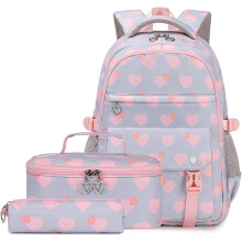 Backpack Set Heart-print School Bookbag Cute Lightweight Schoolbag Set with Lunch Box