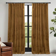 Gold Brown Velvet Curtains Light Blocking 52x84 in 2 Panels