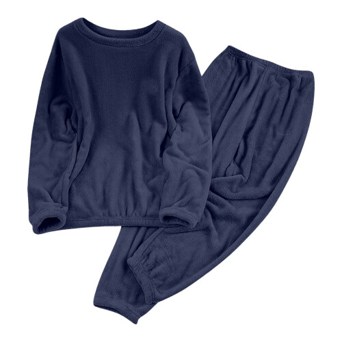 Γυναικείο σετ πιτζάμας από φλις, S-2XL Plus Size, σκούρο μπλε, με απαλή φανέλα, λάστιχο