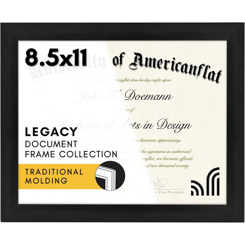 Cadre pour documents en bois noir 8,5 x 11 pouces