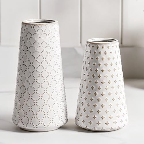 Keramisk Boho-vasesett – hvit, 13,5 cm høy