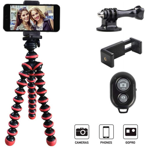Phone Tripod Stand with Wireless Remote, Flexible & Adjustable Holder Compatible with iPhone, Android, Samsung, Compact Cameras