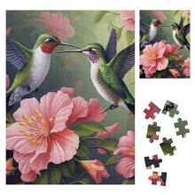 Træpuslespil med blomstermotiv og kolibri, 500 stk.