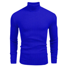 Men's Sweater Knitted Turtleneck Pullover Fall Winter Solid Color Heavy Tops Long Sleeve Warm Comfortable Casual Sweater(Blue,L)