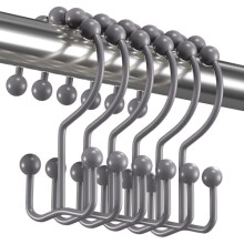 Shower Curtain Hooks Rings, Rust-Resistant Metal Double Glide Shower Hooks for Bathroom Shower Rods Curtains, Set of 12 Hooks - Neutral Gray