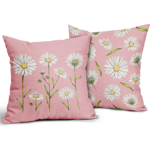 Conjunto de 2 capas de almofada Daisy em linho, 40x40cm (16x16 polegadas).