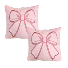 Roze Valentijnskussenhoes met strik, geborduurd imitatiebont, 18x18 cm