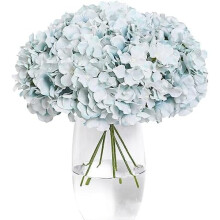12pcs Realistic Light Blue Artificial Hydrangeas with Stems – Silk Faux Flowers for Home, Office, Wedding, Party & DIY Decor