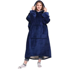 Oversized Wearable Blanket Sweatshirt Gifts for Women and Men, Soft Sherpa Blanket Hoodie with Sleeves and Pocket, Warm Body Blanket Robe - Navy