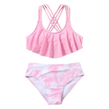 Summer New Ruffles Pink With Chest Pad No Steel Top + Tie Dye Swimming Trunks Fashion Girl Swimsuit Suit For 7-8 Years