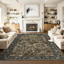 Black Botanical Floral Area Rug 6x9 Feet Washable Non-Slip